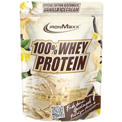 IronMaxx 100% Whey Protein Pulver 500g Vanilla Ice Cream Cremiger Eiweißshake mit BCAAs & EAAs High Protein, Low Carb & zuckerarm Ideal für Muskelaufbau & Fitness IronMaxx 100% Whey Protein Pulver 500g Vanilla Ice Cream Cremiger Eiweißshake mit BCAAs & EAAs High Protein, Low Carb & zuckerarm Ideal für Muskelaufbau & Fitness