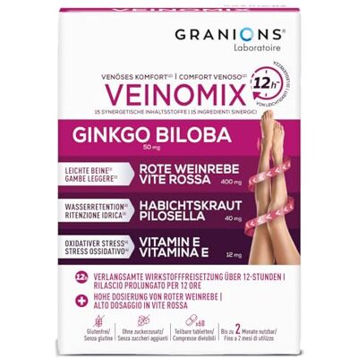 Granions Veinomix Entwässerungstabletten – Wasserbalance, Venen & leichte Beine Lymphdrainage mit Magnesium – leichte Beine & weniger Wassereinlagerungen 60 teilbare Tabletten 2-Monats-Kur – Granions Veinomix Entwässerungstabletten – Wasserbalance, Venen & leichte Beine Lymphdrainage mit Magnesium – leichte Beine & weniger Wassereinlagerungen 60 teilbare Tabletten 2-Monats-Kur –