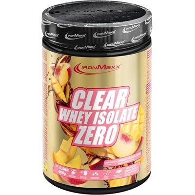 IronMaxx Clear Whey Isolate Zero Mango Peach Ice Tea 400g Dose Klares Molkenprotein-Isolat ohne Zucker Laktosefreies Clear Protein Protein Limonade mit fruchtig-erfrischendem Geschmack IronMaxx Clear Whey Isolate Zero Mango Peach Ice Tea 400g Dose Klares Molkenprotein-Isolat ohne Zucker Laktosefreies Clear Protein Protein Limonade mit fruchtig-erfrischendem Geschmack
