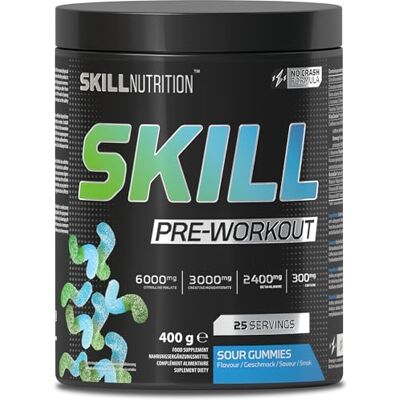 SKILL NUTRITION Pre-Workout Saure Gummibärchen No-Crash-Formel mit Koffein mit verlängerter Freisetzung Enthält Xtenergy®, TheaGreen™, Vitacholine®, Astragin® Vegan B-Vitamine, Citrullin, Beta-Alanin SKILL NUTRITION Pre-Workout Saure Gummibärchen No-Crash-Formel mit Koffein mit verlängerter Freisetzung Enthält Xtenergy®, TheaGreen™, Vitacholine®, Astragin® Vegan B-Vitamine, Citrullin, Beta-Alanin