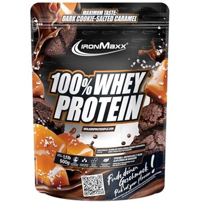 IronMaxx 100% Whey Protein Pulver 500g Dark Cookie Salted Caramel Cremiger Eiweißshake mit BCAAs & EAAs High Protein, Low Carb & zuckerarm Ideal für Muskelaufbau & Fitness IronMaxx 100% Whey Protein Pulver 500g Dark Cookie Salted Caramel Cremiger Eiweißshake mit BCAAs & EAAs High Protein, Low Carb & zuckerarm Ideal für Muskelaufbau & Fitness