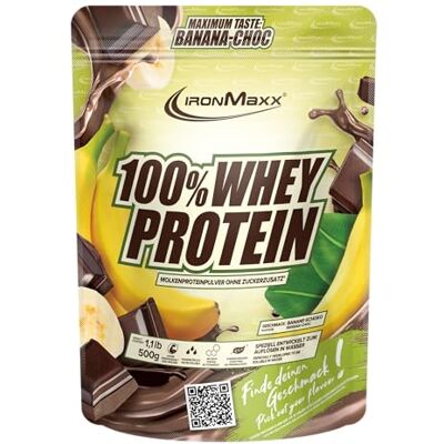 IronMaxx 100% Whey Protein Pulver 500g Banana Choc Cremiger Eiweißshake mit BCAAs & EAAs High Protein, Low Carb & zuckerarm Ideal für Muskelaufbau & Fitness IronMaxx 100% Whey Protein Pulver 500g Banana Choc Cremiger Eiweißshake mit BCAAs & EAAs High Protein, Low Carb & zuckerarm Ideal für Muskelaufbau & Fitness