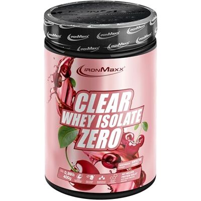 IronMaxx Clear Whey Isolate Zero Kirsche 400g Dose Klares Molkenprotein-Isolat ohne Zucker Laktosefreies Clear Protein Protein Limonade mit fruchtig-erfrischendem Geschmack IronMaxx Clear Whey Isolate Zero Kirsche 400g Dose Klares Molkenprotein-Isolat ohne Zucker Laktosefreies Clear Protein Protein Limonade mit fruchtig-erfrischendem Geschmack