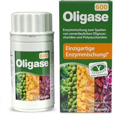 Pro Natura Oligase 600, Enzymmischung zur Verdauung von blähenden Kohlenhydraten, Verdauungsenzyme zur Abhilfe bei Blähbauch & Magenschmerzen, frei von Gluten und Fructose, für Vegetarier geeignet, 100 Kapseln Pro Natura Oligase 600, Enzymmischung zur Verdauung von blähenden Kohlenhydraten, Verdauungsenzyme zur Abhilfe bei Blähbauch & Magenschmerzen, frei von Gluten und Fructose, für Vegetarier geeignet, 100 Kapseln