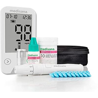 Medisana MediTouch 2 Mg/dL Blutzuckermessgerät, Starterset Mit Teststreifen Für Diabetiker, Lanzetten Zur Blutzuckerkontrolle, Diabetes-Set, Schnelltest Medisana MediTouch 2 Mg/dL Blutzuckermessgerät, Starterset Mit Teststreifen Für Diabetiker, Lanzetten Zur Blutzuckerkontrolle, Diabetes-Set, Schnelltest