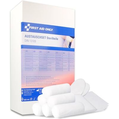 First Aid Only Austauschset Sterilteile für DIN 13169:2021 Sterile Verbandmaterialien für große Betriebsverbandkästen gemäß ASR P-91312 First Aid Only Austauschset Sterilteile für DIN 13169:2021 Sterile Verbandmaterialien für große Betriebsverbandkästen gemäß ASR P-91312