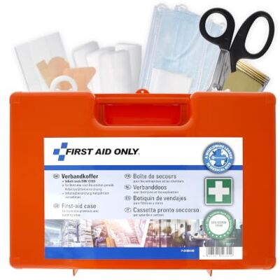 First Aid Only Erste Hilfe Koffer DIN 13169 mit Wandhalterung Verbandskasten für Betriebe und Haushalte gefüllt nach DIN 13169:2021 Tragegriff, Montagematerial und 90°-Arretierung P-51004 00 First Aid Only Erste Hilfe Koffer DIN 13169 mit Wandhalterung Verbandskasten für Betriebe und Haushalte gefüllt nach DIN 13169:2021 Tragegriff, Montagematerial und 90°-Arretierung P-51004 00