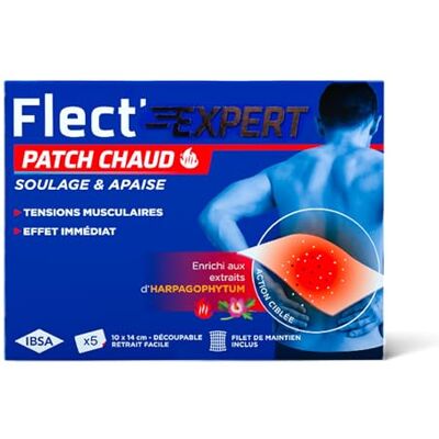 Ibsa Pharma Flect'Expert Patch Warm – lokalisierte Muskelverspannungen – Beruhigt und lindert – Harpagophytum-Extrakte – Hydrogel-Technologie – Box mit 5 Pflastern + Haltungsnetz – Kosmetik Ibsa Pharma Flect'Expert Patch Warm – lokalisierte Muskelverspannungen – Beruhigt und lindert – Harpagophytum-Extrakte – Hydrogel-Technologie – Box mit 5 Pflastern + Haltungsnetz – Kosmetik