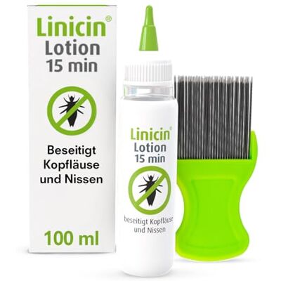 Linicin Lotion mit Läusekamm (100 ml) Läusemittel zur Behandlung von Kopfläusen, inkl. Läusekamm Schonend für die Kopfhaut Linicin Lotion mit Läusekamm (100 ml) Läusemittel zur Behandlung von Kopfläusen, inkl. Läusekamm Schonend für die Kopfhaut