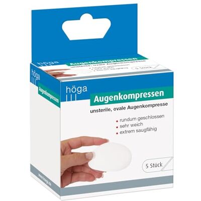 Höga Augenkompressen, ovale, rundum geschlossene Augenkompresse, 52 x 70 mm, unsteril, 5 Stück, 2er-Pack. Höga Augenkompressen, ovale, rundum geschlossene Augenkompresse, 52 x 70 mm, unsteril, 5 Stück, 2er-Pack.