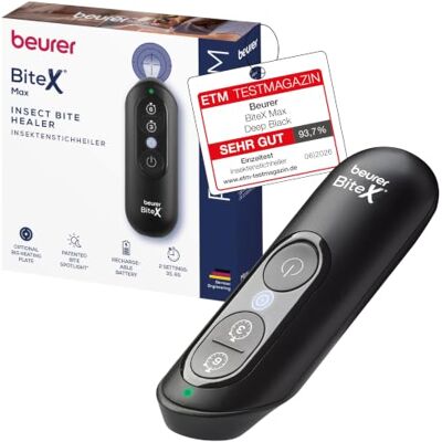 Beurer BiteX Max Deep Black Insektenstichheiler mit größerer Heizfläche, Mückenstich Hitzestift zur Behandlung von Insektenstichen- und bissen, elektronischer Stichheiler, mit Licht und Akku Beurer BiteX Max Deep Black Insektenstichheiler mit größerer Heizfläche, Mückenstich Hitzestift zur Behandlung von Insektenstichen- und bissen, elektronischer Stichheiler, mit Licht und Akku