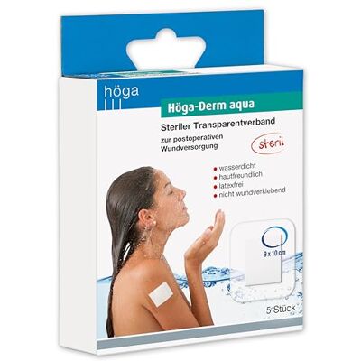Höga -Derm aqua, steriler Transparentverband mit Wundauflage, 9 cm x 10 cm, 5 Stück Höga -Derm aqua, steriler Transparentverband mit Wundauflage, 9 cm x 10 cm, 5 Stück