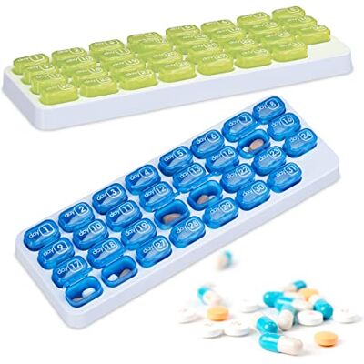 Relaxdays Tablettenbox 2er Set, große Pillendose für 31 Tage, BPA-freier Kunststoff, tägliche Medikamentenbox, grün/blau Relaxdays Tablettenbox 2er Set, große Pillendose für 31 Tage, BPA-freier Kunststoff, tägliche Medikamentenbox, grün/blau