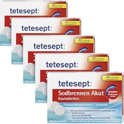 tetesept Sodbrennen Akut Kautabletten – 100 Stück (5 x 20) – Schnell wirksame Tabletten gegen Sodbrennen & saures Aufstoßen – Zuckerfrei, frischer Minzgeschmack tetesept Sodbrennen Akut Kautabletten – 100 Stück (5 x 20) – Schnell wirksame Tabletten gegen Sodbrennen & saures Aufstoßen – Zuckerfrei, frischer Minzgeschmack