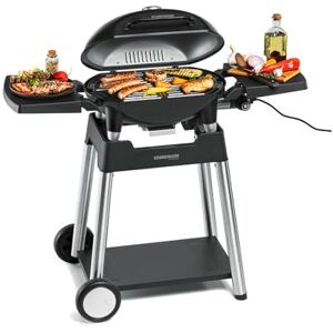 Rommelsbacher Barbecue Grill BBQ 4100/S, 2 -teiliger Grillrost aus Gusseisen, Scharnierdeckel mit Temperaturanzeige, Temperaturen bis 300 °C, stufenlos regelbar, inklusiv Grillwagen, 2200 W Rommelsbacher Barbecue Grill BBQ 4100/S, 2 -teiliger Grillrost aus Gusseisen, Scharnierdeckel mit Temperaturanzeige, Temperaturen bis 300 °C, stufenlos regelbar, inklusiv Grillwagen, 2200 W
