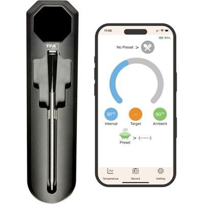 TFA Dostmann SMART BBQ 2 Fleischthermometer Kabellos 100 m, 14.1517.01, Grillthermometer, Bratenthermometer, für Grill Smoker Backofen Airfryer, Geschirrspüler geeignet, bis 300°C, schwarz TFA Dostmann SMART BBQ 2 Fleischthermometer Kabellos 100 m, 14.1517.01, Grillthermometer, Bratenthermometer, für Grill Smoker Backofen Airfryer, Geschirrspüler geeignet, bis 300°C, schwarz
