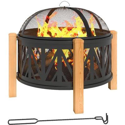 Outsunny 2-in-1 Feuerschale mit Grillrost Ø75 x 58 cm Schwarz+Braun Feuerstelle mit Funkenschutz, Schürhaken, Feuerschalen Feuerkorb, für Garten Balkon Terrasse, Outdoor BBQ Camping Outsunny 2-in-1 Feuerschale mit Grillrost Ø75 x 58 cm Schwarz+Braun Feuerstelle mit Funkenschutz, Schürhaken, Feuerschalen Feuerkorb, für Garten Balkon Terrasse, Outdoor BBQ Camping