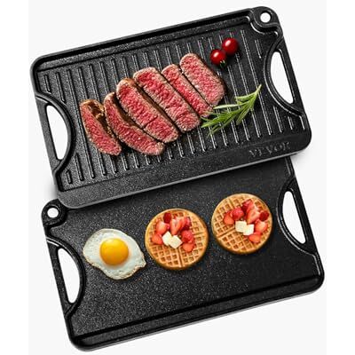 VEVOR wendbarer Grillplatte Bratpfanne Griddle aus Gusseisen (185 x 342 mm), tragbare rechteckige BBQ Pfanne mit Griff, Familienkochgeschirr für Herdplatten drinnen/draußen Grill, schwarz VEVOR wendbarer Grillplatte Bratpfanne Griddle aus Gusseisen (185 x 342 mm), tragbare rechteckige BBQ Pfanne mit Griff, Familienkochgeschirr für Herdplatten drinnen/draußen Grill, schwarz