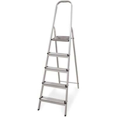 Amig Teleskopleiter mit 5 Stufen Aluminium Maße der kleinen Schritte: 28x8 cm Maße der großen Stufe: 25x25x28 cm Heimgebrauch Maximale Belastung 150 kg Amig Teleskopleiter mit 5 Stufen Aluminium Maße der kleinen Schritte: 28x8 cm Maße der großen Stufe: 25x25x28 cm Heimgebrauch Maximale Belastung 150 kg