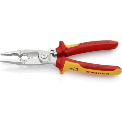 KNIPEX Elektro-Installationszange, VDE, Öffnungsfeder, Greifen, 13 96 200 Kabelschneiden, Abisolieren, Crimpen von Aderendhülsen, Biegen, Multitool KNIPEX Elektro-Installationszange, VDE, Öffnungsfeder, Greifen, 13 96 200 Kabelschneiden, Abisolieren, Crimpen von Aderendhülsen, Biegen, Multitool