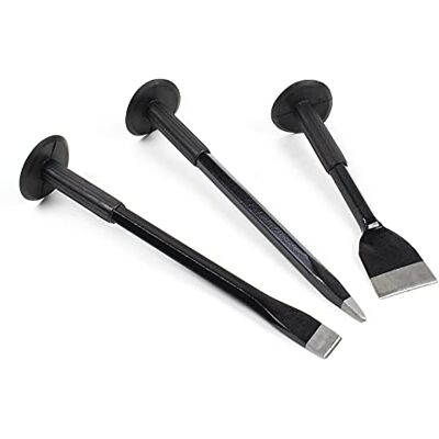 Wiltec Handmeißel Set 3 teilig, mit Flachmeißel, Spitzmeißel und Breitmeißel, ergonomisch, rutschfest und mit Handschutz ausgestattet Wiltec Handmeißel Set 3 teilig, mit Flachmeißel, Spitzmeißel und Breitmeißel, ergonomisch, rutschfest und mit Handschutz ausgestattet