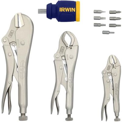 IRWIN 2077703 Vise Grip 3 Stück 25,4 cm, glatt, Bluetooth und 12,7 cm, gebogen gebogen mit Drahtschneider Zange Set mit 8 in 1 Multitool IRWIN 2077703 Vise Grip 3 Stück 25,4 cm, glatt, Bluetooth und 12,7 cm, gebogen gebogen mit Drahtschneider Zange Set mit 8 in 1 Multitool