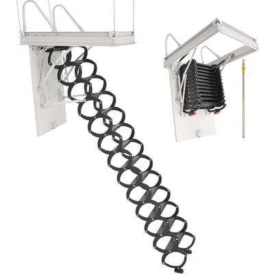 VEVOR Dachbodenleiter, Tragkraft 299,4 kg, passend für Deckenhöhen von 3,2-3,35 m und Öffnungsgröße von 1000,76x698,5 mm, ausziehbare Deckentreppe aus legiertem Stahl mit Zugstange für Dachboden VEVOR Dachbodenleiter, Tragkraft 299,4 kg, passend für Deckenhöhen von 3,2-3,35 m und Öffnungsgröße von 1000,76x698,5 mm, ausziehbare Deckentreppe aus legiertem Stahl mit Zugstange für Dachboden