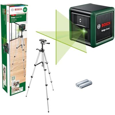 Bosch Kreuzlinienlaser Quigo Green mit Stativ (grüner Laser für bessere Sichtbarkeit, Gehäuse aus recyceltem Kunststoff, im Karton) Bosch Kreuzlinienlaser Quigo Green mit Stativ (grüner Laser für bessere Sichtbarkeit, Gehäuse aus recyceltem Kunststoff, im Karton)