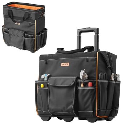 VEVOR Werkzeugtasche mit Rollen, Tragkraft 50 kg, 25 Taschen, Arbeitsrucksack mit verstellbarem Teleskopgriff & stabiler Basis, Werkzeugtaschen-Organizer für Elektriker, Baugewerbe, 460x270x430 mm VEVOR Werkzeugtasche mit Rollen, Tragkraft 50 kg, 25 Taschen, Arbeitsrucksack mit verstellbarem Teleskopgriff & stabiler Basis, Werkzeugtaschen-Organizer für Elektriker, Baugewerbe, 460x270x430 mm