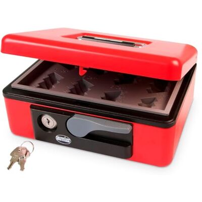 Amig Sicherheits Geldkassette aus Stahl Mit Münzschale und Schlüssel Automatischer Griff Kompakt und Vielseitig Farbe Rot, 197x154x80 mm Amig Sicherheits Geldkassette aus Stahl Mit Münzschale und Schlüssel Automatischer Griff Kompakt und Vielseitig Farbe Rot, 197x154x80 mm
