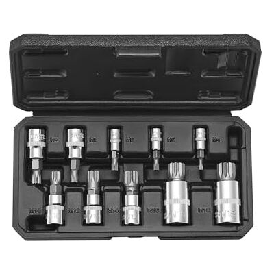 VEVOR XZN Dreikant Spline Bit Steckschlüsselsatz, 10-teilig M4 – M18, hochwertiger Cr-V-Stahl, 1/4 Zoll, 3/8 Zoll und 1/2 Zoll Antriebe, mit verbessertem Aufbewahrungskoffer, für Automobil VEVOR XZN Dreikant Spline Bit Steckschlüsselsatz, 10-teilig M4 – M18, hochwertiger Cr-V-Stahl, 1/4 Zoll, 3/8 Zoll und 1/2 Zoll Antriebe, mit verbessertem Aufbewahrungskoffer, für Automobil