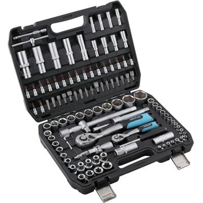Cecotec Werkzeugkoffer ToolBox KRK 4200. 108-tlg., 2 Ratschen 72 Zähne (5°) klein+mittel, CR-V Stecknüsse inkl. Radmuttern, Schraubendreher mit Wechselspitze, S2 Bits, Organizer-Koffer mit 2 Schnallen Cecotec Werkzeugkoffer ToolBox KRK 4200. 108-tlg., 2 Ratschen 72 Zähne (5°) klein+mittel, CR-V Stecknüsse inkl. Radmuttern, Schraubendreher mit Wechselspitze, S2 Bits, Organizer-Koffer mit 2 Schnallen
