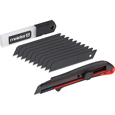 Meister Universalmesser-Set "Black Line" 11-teilig Abbrechmesser (25 mm) mit Festellrad Mit 10 Ersatzklingen Extrascharf Zum Schneiden sämtlicher Materialien / Cutter / Cuttermesser / 9403870 Meister Universalmesser-Set "Black Line" 11-teilig Abbrechmesser (25 mm) mit Festellrad Mit 10 Ersatzklingen Extrascharf Zum Schneiden sämtlicher Materialien / Cutter / Cuttermesser / 9403870