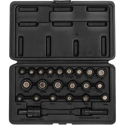 Sunex 1818 1/4-Zoll Antrieb Fraktionierte Magnetverschluss und metrische Impact Socket Set, Zoll/Metrisches, Standard, 6-kant, Cr-Mo, 3/16 Zoll – 1/2 Zoll, 5 mm – 15 mm, 23-teilig Sunex 1818 1/4-Zoll Antrieb Fraktionierte Magnetverschluss und metrische Impact Socket Set, Zoll/Metrisches, Standard, 6-kant, Cr-Mo, 3/16 Zoll – 1/2 Zoll, 5 mm – 15 mm, 23-teilig