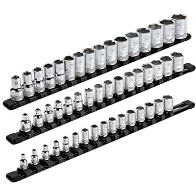 ARES 70087 3-teiliger Aluminium-Steckschlüssel-Organizer – 1/4 Zoll, 3/8 Zoll und 1/2 Zoll Antriebsschienen halten 48 Stecknüsse und halten Ihren Werkzeugkasten organisiert ARES 70087 3-teiliger Aluminium-Steckschlüssel-Organizer – 1/4 Zoll, 3/8 Zoll und 1/2 Zoll Antriebsschienen halten 48 Stecknüsse und halten Ihren Werkzeugkasten organisiert