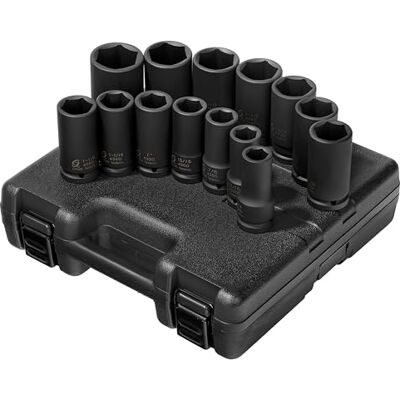 Sunex 4638, 3/4-Zoll-Antrieb, tiefer Schlag-Steckschlüsselsatz, 14-teilig, SAE, 3/4-Zoll-1-5/8 Zoll, Cr-Mo-Legierungsstahl, Radius-Eck-Design, doppelte Größenmarkierungen, robuster Aufbewahrungskoffer Sunex 4638, 3/4-Zoll-Antrieb, tiefer Schlag-Steckschlüsselsatz, 14-teilig, SAE, 3/4-Zoll-1-5/8 Zoll, Cr-Mo-Legierungsstahl, Radius-Eck-Design, doppelte Größenmarkierungen, robuster Aufbewahrungskoffer