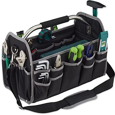 Relaxdays Werkzeugtasche, leer, Schultergurt & Tragegriff, offene Tragetasche für Werkzeug, HBT 30 x 42 x 23 cm, schwarz Relaxdays Werkzeugtasche, leer, Schultergurt & Tragegriff, offene Tragetasche für Werkzeug, HBT 30 x 42 x 23 cm, schwarz