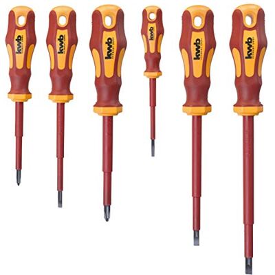 kwb Schraubendreher-Set VDE 6-teilig, vollisolierte Klingen, extra gehärtet, inkl. 2-Komponenten-Griff und Aufhänge-Loch, Schraubenzieher-Satz CV Stahl kwb Schraubendreher-Set VDE 6-teilig, vollisolierte Klingen, extra gehärtet, inkl. 2-Komponenten-Griff und Aufhänge-Loch, Schraubenzieher-Satz CV Stahl