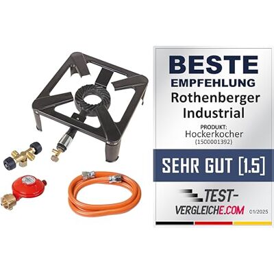 Rothenberger Industrial Hockerkocher inkl. 1,5 m Propan-Gas-Schlauch & Konstantregler, Doppel-Abzweigventil, Gasanzünder Camping, Outdoor zur Verwendung im Freien für Propangasflasche Rothenberger Industrial Hockerkocher inkl. 1,5 m Propan-Gas-Schlauch & Konstantregler, Doppel-Abzweigventil, Gasanzünder Camping, Outdoor zur Verwendung im Freien für Propangasflasche