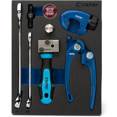 Capri Tools 3/40.6 cm Doppel-Bördelwerkzeugsatz für Bremsleitungen 3/40.6 cm SAE (4,75 mm) mit Schraubenschlüsseln, Rohrschneider und Rohrbieger Capri Tools 3/40.6 cm Doppel-Bördelwerkzeugsatz für Bremsleitungen 3/40.6 cm SAE (4,75 mm) mit Schraubenschlüsseln, Rohrschneider und Rohrbieger