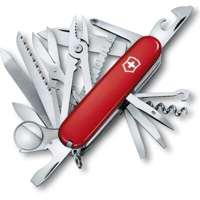 Victorinox Swiss Champ Taschenmesser Multitool, 33 Funktionen, Rot Vielseitiges Schweizer Taschenmesser mit Kombi-Zange, Schere, Holzsäge und Lupe. Kompakt auf 91 mm Länge für Outdoor. Victorinox Swiss Champ Taschenmesser Multitool, 33 Funktionen, Rot Vielseitiges Schweizer Taschenmesser mit Kombi-Zange, Schere, Holzsäge und Lupe. Kompakt auf 91 mm Länge für Outdoor.