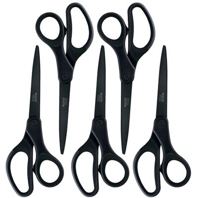 Leitz Schere Titan Anti-Haft, 5er Pack Hochwertige Schere mit ergonomischem Griff, Klingen aus rostfreiem Stahl, Für zu Hause, Büro und Schule, Länge 20,5 cm, Schwarz, 54206095 Leitz Schere Titan Anti-Haft, 5er Pack Hochwertige Schere mit ergonomischem Griff, Klingen aus rostfreiem Stahl, Für zu Hause, Büro und Schule, Länge 20,5 cm, Schwarz, 54206095