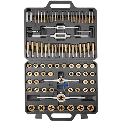 VEVOR Gewindebohrer- und Schneideisensatz 86-teilig, Metrische und SAE-Größen M3 bis M12, Nr. 4 bis 5/8 Zoll, mit Grob- und Feingewindebohrern und -schneideisen, Schraubenschlüssel, Tragekoffer VEVOR Gewindebohrer- und Schneideisensatz 86-teilig, Metrische und SAE-Größen M3 bis M12, Nr. 4 bis 5/8 Zoll, mit Grob- und Feingewindebohrern und -schneideisen, Schraubenschlüssel, Tragekoffer