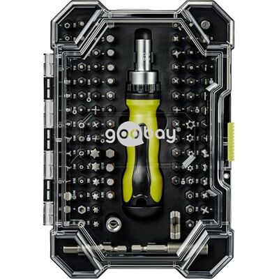 Goobay 100-tlg. Schraubendreher-Set mit Ratschenfunktion/Präzisions-Bits aus S2-Stahl/Werkzeug-Set für Heimwerker, Reparatur & Montage/Inkl. Bit-Verlängerung & Adapter 77844 Goobay 100-tlg. Schraubendreher-Set mit Ratschenfunktion/Präzisions-Bits aus S2-Stahl/Werkzeug-Set für Heimwerker, Reparatur & Montage/Inkl. Bit-Verlängerung & Adapter 77844