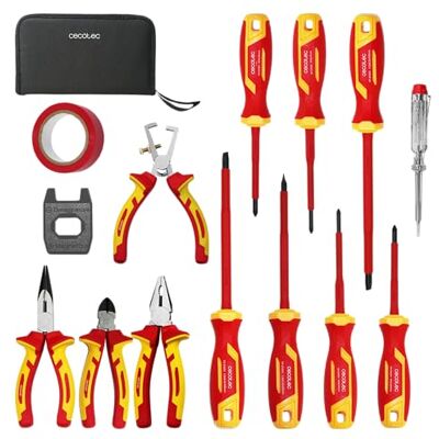Cecotec VDE-Werkzeug-Set HardGyro 15 SafeVolt Magnetic, bis 1000 V isoliert, VDE & GS geprüft, CRV-Stahl, 3 Zangen, Abisolierzange, Spannungsprüfer, Schlitz/Phillips-Schraubendreher, im Etui Cecotec VDE-Werkzeug-Set HardGyro 15 SafeVolt Magnetic, bis 1000 V isoliert, VDE & GS geprüft, CRV-Stahl, 3 Zangen, Abisolierzange, Spannungsprüfer, Schlitz/Phillips-Schraubendreher, im Etui