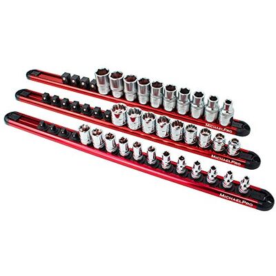 MichaelPro MP014001 3-teiliges Aluminium-Steckschlüssel-Organizer-Set, 1/4 Zoll, 3/8 Zoll und 1/2 Zoll Antriebs-Werkzeug-Steckschlüssel-Organizer für 46 Stecknüsse, robuste Steckschlüsselaufbewahrung MichaelPro MP014001 3-teiliges Aluminium-Steckschlüssel-Organizer-Set, 1/4 Zoll, 3/8 Zoll und 1/2 Zoll Antriebs-Werkzeug-Steckschlüssel-Organizer für 46 Stecknüsse, robuste Steckschlüsselaufbewahrung