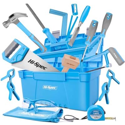 Hi-Spec Werkzeugkoffer gefüllt Heimwerker mit Holzmeißel, Holzhammer, Sägen 25-tlg. mit Holzschnitzwerkzeug, Holzmeißel, Holzhammer, Handsäge & Bügelsäge für Kinder und junge Tischler, DIY-Projekte Hi-Spec Werkzeugkoffer gefüllt Heimwerker mit Holzmeißel, Holzhammer, Sägen 25-tlg. mit Holzschnitzwerkzeug, Holzmeißel, Holzhammer, Handsäge & Bügelsäge für Kinder und junge Tischler, DIY-Projekte
