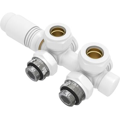 EMKE Multiblock Heizkörper Ventil-Armaturen, Hahnblock Heizungszubehör Eck und Durchgangsform 50mm, Ventilhahnblock Heizkörperventil mit Thermostat (Für 15mm+16mm Rohre * G1/2", 1 Stück, Weiß) EMKE Multiblock Heizkörper Ventil-Armaturen, Hahnblock Heizungszubehör Eck und Durchgangsform 50mm, Ventilhahnblock Heizkörperventil mit Thermostat (Für 15mm+16mm Rohre * G1/2", 1 Stück, Weiß)