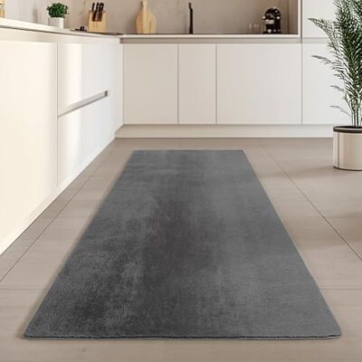 Carpetsale24 Kurzflor Teppich Läufer Flur 80 x 250 cm Grau Teppich Waschbar, rutschfest, Weich, modern einfarbig Design für Wohnzimmer, Schlafzimmer, Küche, Esszimmer Carpetsale24 Kurzflor Teppich Läufer Flur 80 x 250 cm Grau Teppich Waschbar, rutschfest, Weich, modern einfarbig Design für Wohnzimmer, Schlafzimmer, Küche, Esszimmer