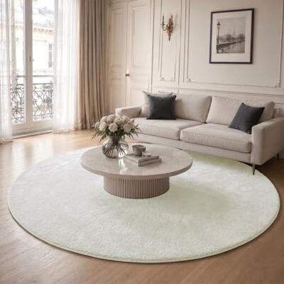 VOUNOT ® Teppich Wohnzimmer rund Ø 200 cm, mit rutschfeste Rückseite & Antirutschmatte, Kuscheliger Kurzflor Flauschig Teppiche Gegend für Schlafzimmer Kinderzimmer Esszimmer, Creme VOUNOT ® Teppich Wohnzimmer rund Ø 200 cm, mit rutschfeste Rückseite & Antirutschmatte, Kuscheliger Kurzflor Flauschig Teppiche Gegend für Schlafzimmer Kinderzimmer Esszimmer, Creme